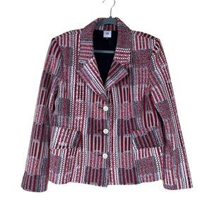 Cabi Women size L Peplum Patchwork Blazer Nautical Red/White/Blue Anchor Buttons